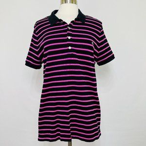 Lauren Ralph Lauren Womens XL Top Polo Shirt Black Pink Striped Short Sleeve #i